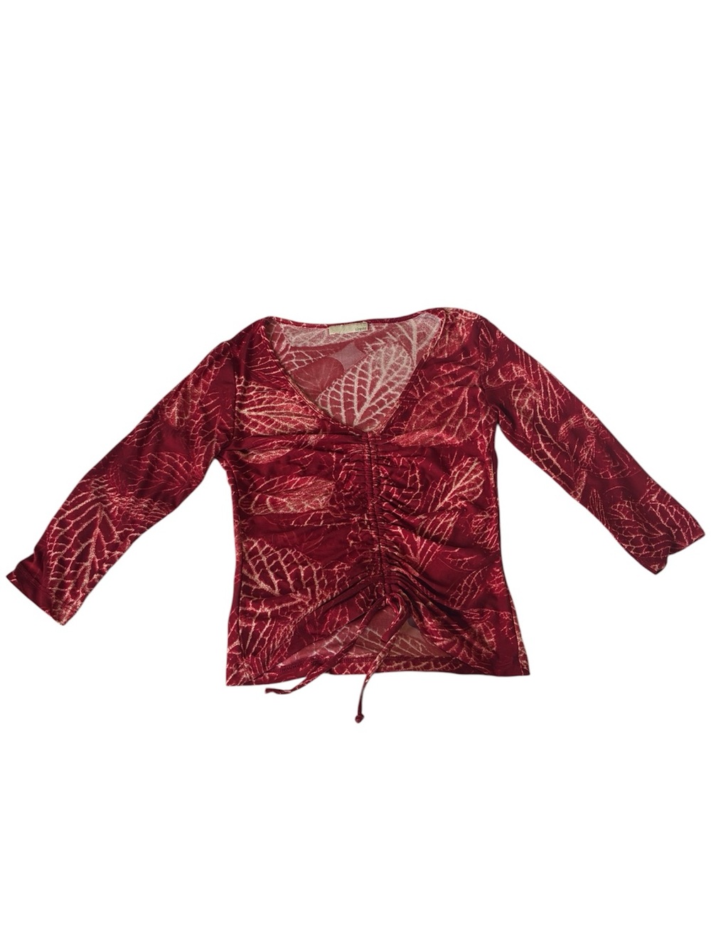 Vintage Ruched 3/4 Length Sleeve Graphic Blouse